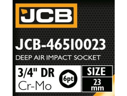 JCB NÁSTAVEC úderový HLBOKÝ 3/4" Cr-Mo 6-hran 23mm NÁSTRČNÝ kľúč