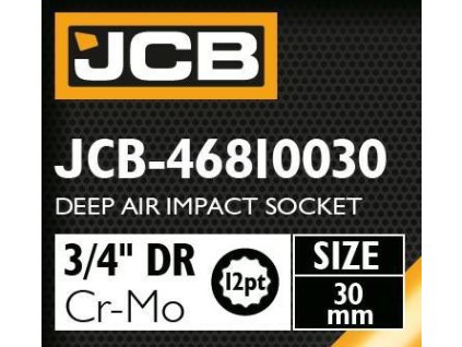 JCB NÁSTAVEC rázový HLBOKÝ 3/4" Cr-Mo 6-hranný 30mm KĽÚČ nástrčný