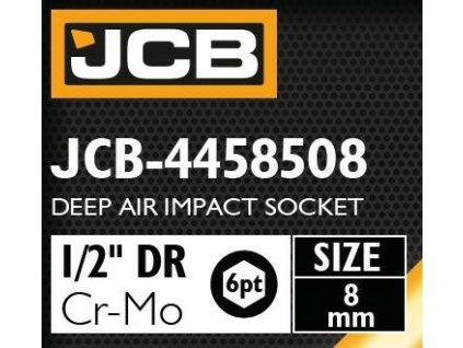 JCB NÁSTAVEC úderový HLBOKÝ 1/2" Cr-Mo 6-hranný 8mm NÁSTRČNÝ KĽÚČ