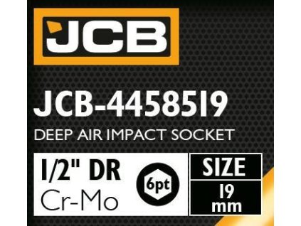 JCB NÁRAZOVÁ HLAVICA HLBOKÁ 1/2" Cr-Mo 6-hranná 19mm NÁSTRČNÝ KĽÚČ