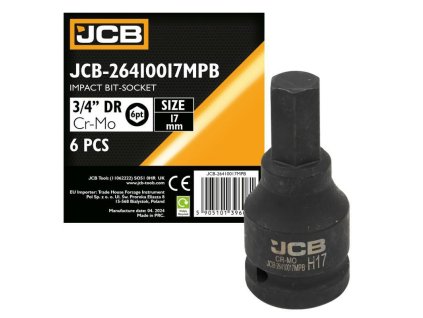 JCB Rázový bitový nadstavec 3/4" 17 mm 6-hranný Cr-Mo NÁSTRČNÝ kľúč
