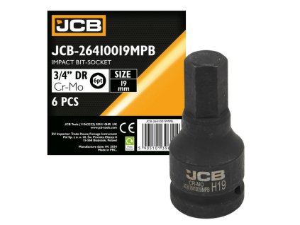 JCB nástrčná hlavica BIT úderová 3/4" 19mm 6-hranná Cr-Mo NÁSTAVEC