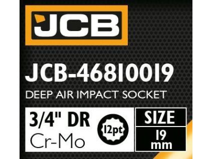 JCB NÁSTAVEC úderový HLBOKÝ 3/4" Cr-Mo 12-hranový 19mm KĽÚČ nástrčný