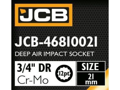 JCB NÁSTAVEC úderový HLBOKÝ 3/4" Cr-Mo 12-hran 21mm KĽÚČ nástrčkový