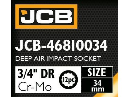 JCB UDAROVÁ HLAVICA HLBOKÁ 3/4" Cr-Mo 12-hranová 34mm NÁSTRČNÝ KĽÚČ