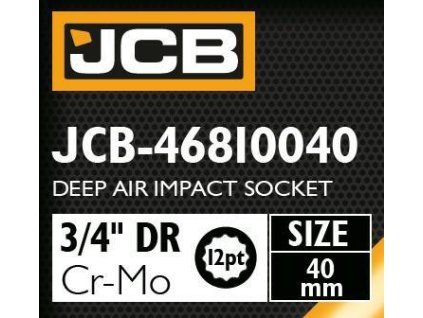 JCB NÁSTAVEC úderový HLBOKÝ 3/4" Cr-Mo 12-hranný 40mm NÁSTRČNÝ KĽÚČ
