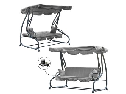 ZÁHRADNÁ HOJDAČKA 210 x 120 x 170 cm SIVÁ S FUNKCIOU LEŽADLA *9771