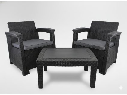 SÚPRAVA ZÁHRADNÉHO NÁBYTKU - ANTRACIT (2 KRESLÁ, STOLÍK) *0852
