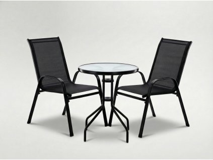 BALKÓNOVÝ NÁBYTOK SET - 2 STOLIČKY + STOL - ČIERNY *5895