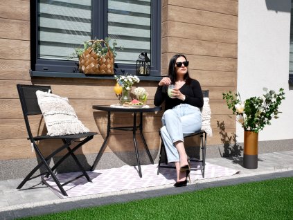 BALKÓNOVÝ NÁBYTKOVÝ SET - POLSTOLOVÝ STÔL + 2 SKLÁDACIE STOLIČKY - ČIERNY *7132