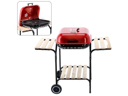 AMERICKÝ UHLÍKOVÝ GRIL S BOČNÝMI POLICAMI A KOLIESKAMI 97,5 x 49 x 82,5 CM *0155