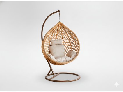 ZÁVESNÉ KRESLO VEĽ. L HNEDÉ, VANKÚŠ BÉŽOVÝ, RÁM HNEDÝ *0186