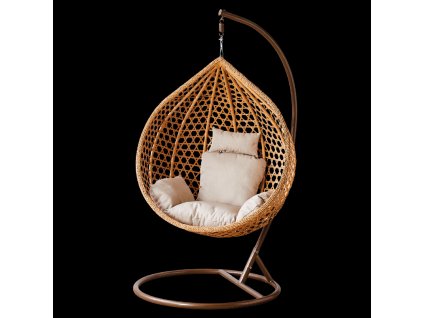 ZÁVESNÉ KRESLO VEĽ. L HNEDÉ, VANKÚŠ BÉŽOVÝ, RÁM HNEDÝ *0186