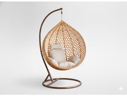 ZÁVESNÉ KRESLO VEĽK. XL HNEDÉ, VANKÚŠ BÉŽOVÝ, RÁM HNEDÝ *0193