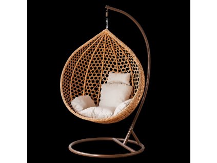 ZÁVESNÉ KRESLO VEĽK. XL HNEDÉ, VANKÚŠ BÉŽOVÝ, RÁM HNEDÝ *0193