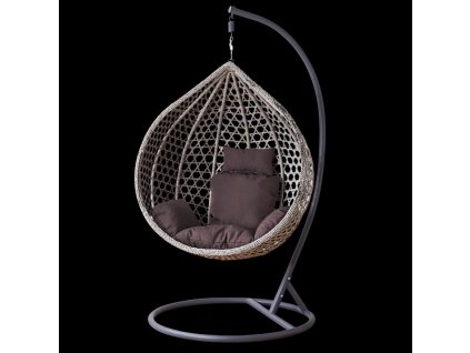 ZÁVESNÉ KRESLO ROZM. L SIVÁ, VANKÚŠ SIVÝ, RÁM TMAVOSIVÝ *0216