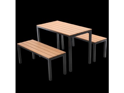SÚPRAVA ZÁHRADNÉHO NÁBYTKU STÔL 110 x 58.5 x 75.5 CM + 2 LAVICE 110 x 39 x 45 CM HNEDÁ *0858