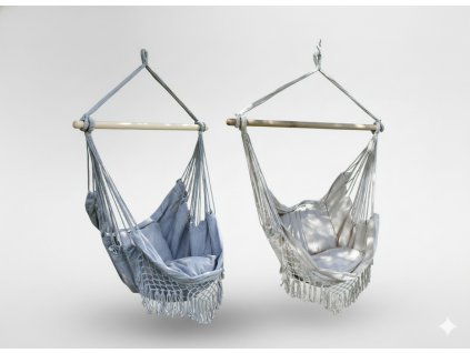 HAMAK - HOJDAČKA - BRAZÍLSKA HOJDAČKA VISIACE KRESLO BOHO 130 x 100 CM BÉŽOVÁ/SIVÁ *3200