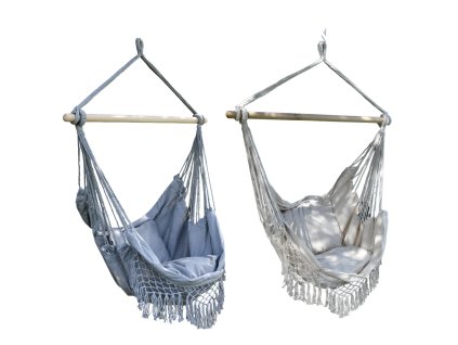 HAMAK - HOJDAČKA - BRAZÍLSKA HOJDAČKA VISIACE KRESLO BOHO 130 x 100 CM BÉŽOVÁ/SIVÁ *3200