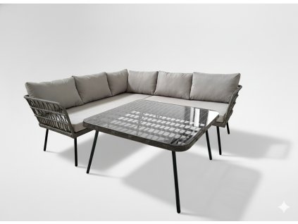 SÚPRAVA ZÁHRADNÉHO NÁBYTKU (ROHOVÁ POHOVKA, STOLÍK) - SIVÁ, VANKÚŠE - SIVÁ *3385