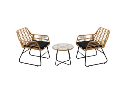 SÚPRAVA ZÁHRADNÉHO NÁBYTKU (2 STOLIČKY, STÔL) - HNEDÁ, VANKÚŠE - ČIERNA *3392