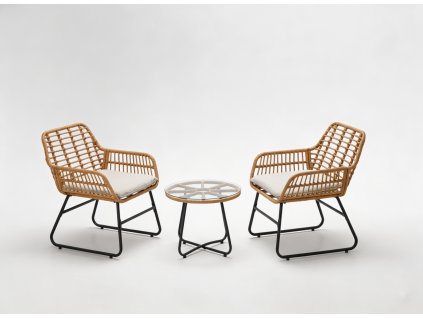 SÚPRAVA ZÁHRADNÉHO NÁBYTKU (2 STOLIČKY, STÔL) - HNEDÁ, VANKÚŠE - SIVÁ *3408