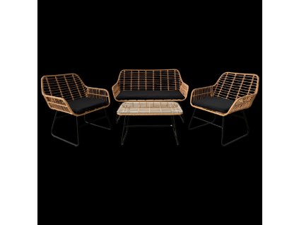 SÚPRAVA ZÁHRADNÉHO NÁBYTKU (SOFA, 2 STOLIČKY, STOLÍK) - HNEDÁ, VANKÚŠE - ČIERNA *3415