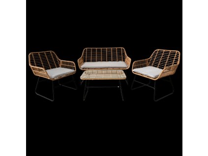 SÚPRAVA ZÁHRADNÉHO NÁBYTKU (POHOVKA, 2 STOLIČKY, STOLÍK) - HNEDÁ, VANKÚŠE - SIVÁ *3422