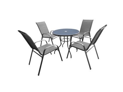 SÚPRAVA ZÁHRADNÉHO NÁBYTKU - 4 STOLIČKY + OKRÚHLY STÔL - SIVÁ *3514