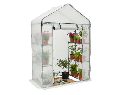 BIELY ZÁHRADNÝ SKLENÍK S POLICAMI 140 x 73 x 200 CM *5484