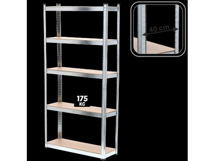 REGÁL 5-ÚROVŇOVÝ 180 x 90 x 40 CM NOSNOSŤ POLICE: 175 KG *0878