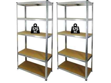 DVA REGÁLY 5-ÚROVŇOVÉ 90x30x180 CM NOSNOSŤ POLICE:175 KG*0885