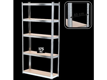 REGÁL 5-ÚROVŇOVÝ 220 X 90 X 40 CM NOSNOSŤ POLICE: 175 KG *0629