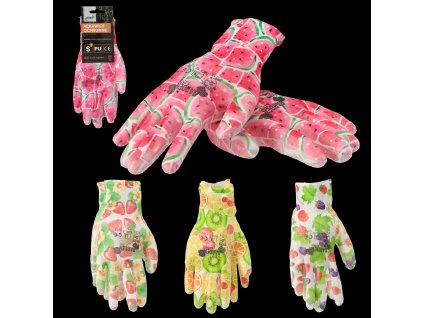 OCHRANNÉ RUKAVICE "7" PLETENÉ VZOR OVOCIE Z POLYESTERU POKRYTÉ POLYURETÁNOM bal=12 ks *6874