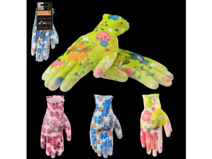OCHRANNÉ RUKAVICE "8" PLETENÉ VZOR KVETY Z POLYESTERU POKRYTÉ POLYURETÁNOM bal=12 ks *6942