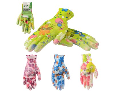 OCHRANNÉ RUKAVICE "10" PLETENÉ VZOROM KVETY Z POLYESTERU POKRYTÉ POLYURETÁNOM bal=12 ks *6966