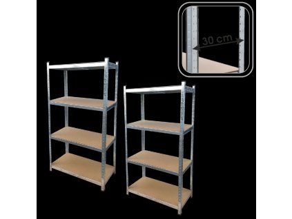 SÚPRAVA DVOCH ŠTVORÚROVŇOVÝCH REGÁLOV 150 x 70 x 30 CM NOSNOSŤ POLIČKY: 150 KG *2165