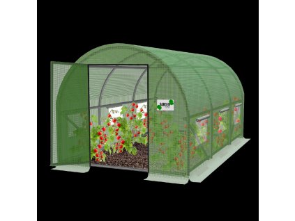 ZÁHRADNÝ FÓLIOVÝ TUNEL 3 SEGMENTOVÝ ZELENÝ 4 x 2,5 x 2 M S DVERMI NA PANTOCH *6216