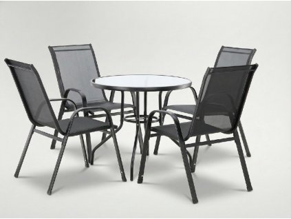 SÚPRAVA ZÁHRADNÉHO NÁBYTKU - 4 STOLIČKY + OKRÚHLY STÔL - ČIERNY *3377