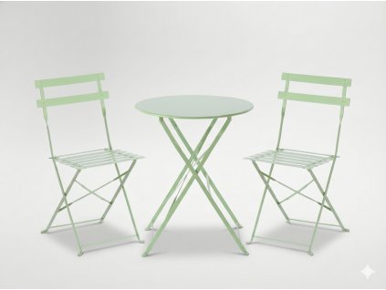 ZELENÁ SÚPRAVA ZÁHRADNÉHO NÁBYTKU (OKRÚHLY STÔL + 2 STOLIČKY) *5134