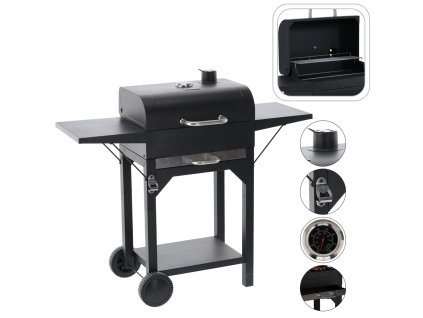 UHLIKOVÝ GRIL S POKRÝVKOU, ROŠTOM A KOLIESKAMI *6049