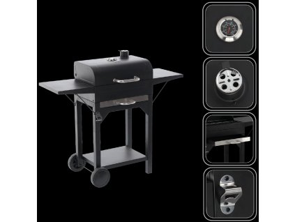 UHLIKOVÝ GRIL S POKRÝVKOU, ROŠTOM A KOLIESKAMI *6049