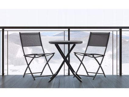 BALKÓNOVÝ NÁBYTOK SET - OKRÚHLY STÔL + 2 SKLADACIE STOLIČKY - ČIERNA *6643