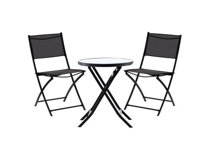 BALKÓNOVÝ NÁBYTOK SET - OKRÚHLY STÔL + 2 SKLADACIE STOLIČKY - ČIERNA *6643