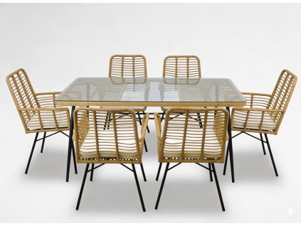 SÚPRAVA ZÁHRADNÉHO NÁBYTKU (STÔL, 6 STOLIČIEK) - HNEDÁ, VANKÚŠE - BÉŽOVÁ *7466