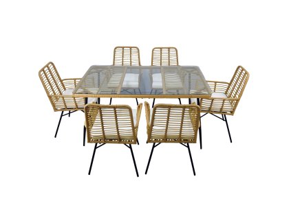 SÚPRAVA ZÁHRADNÉHO NÁBYTKU (STÔL, 6 STOLIČIEK) - HNEDÁ, VANKÚŠE - BÉŽOVÁ *7466