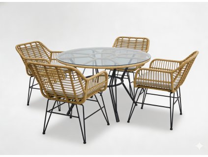 SÚPRAVA ZÁHRADNÉHO NÁBYTKU (STÔL, 4 STOLIČKY) - HNEDÁ, VANKÚŠE - SIVÁ *7503