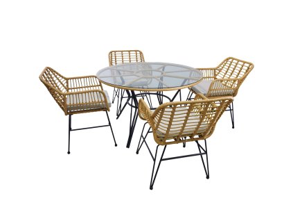 SÚPRAVA ZÁHRADNÉHO NÁBYTKU (STÔL, 4 STOLIČKY) - HNEDÁ, VANKÚŠE - SIVÁ *7503