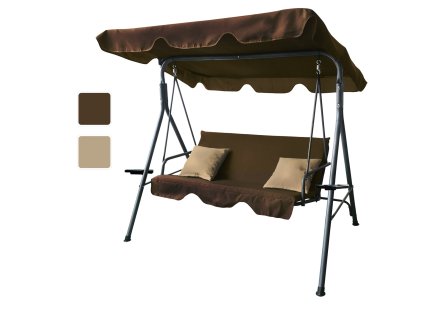 ZÁHRADNÁ HOJDAČKA A-TYPE 170 x 118 x 153 cm HNEDÁ S BÉŽOVÝMI VANKÚŠMI A DRŽIAKMI NA POHÁRE *7626