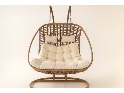 DVOJMIESTNE ZÁVESNÉ KRESLO SURI - PRÍRODNÝ, KRÉMOVÝ VANKÚŠ, PRÍRODNÝ RÁM *9996